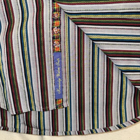 Robert Graham Stripe Button Up Shirt M Colorful Flip Cuff Paisley Silk Trim - Picture 3 of 10
